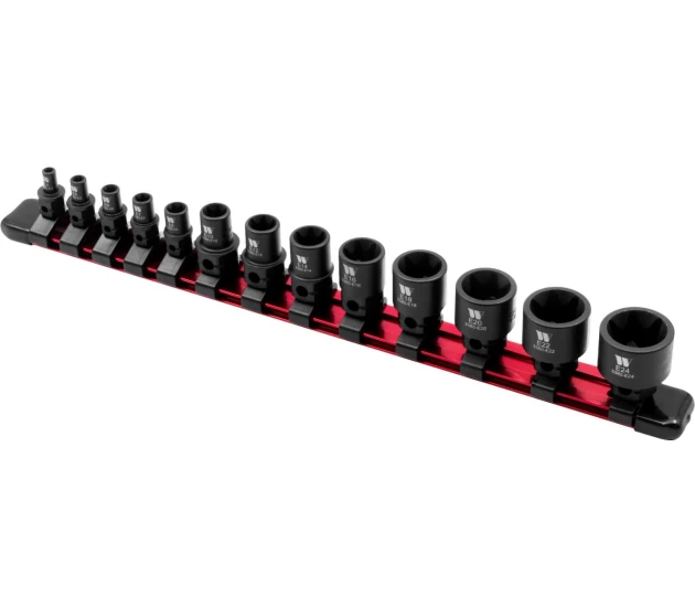 Impact E-Sockets, 13-Piece Extra Stubby Hex Shanked E4-E24