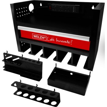 Wand gemonteerde accu-gereedschap opbergruimte met lade en stroomvoorziening