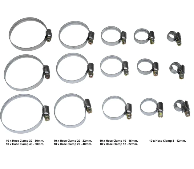 70-Delige RVS slangklemmen set (8–60 mm)