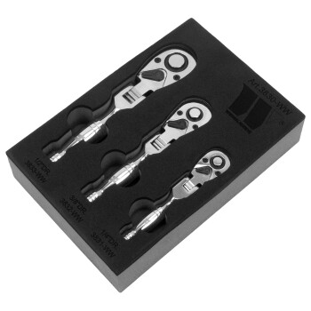 Ratelset 3-delig met korte flexibele kop (1/4'', 3/8'' & 1/2'' drive)