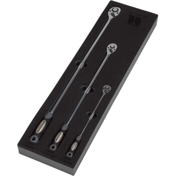 Ratelset 3-delig extra lang - vaste kop (1/4'', 3/8'' & 1/2'' drive)