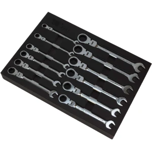Ratchet Spanner Flexi Head Set;12-Piece 8-19 mm, EPE Foam Tray