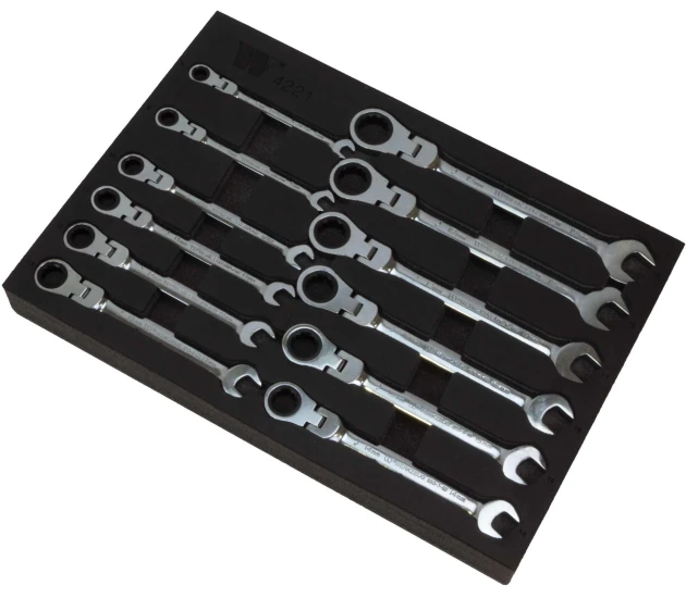 Ratchet Spanner Flexi Head Set;12-Piece 8-19 mm, EPE Foam Tray