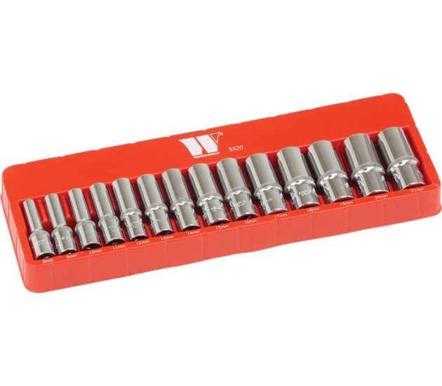Dopsleutelset met diepe magnetische doppen - 3/8'' aandrijving