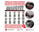 Socket Set,10-Piece 3/8"dr Universal Flexi Socket Set 10-19mm