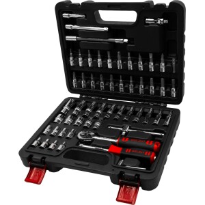 Socket Tool Set; 57-Piece Deep & Shallow, Chrome, 1/4'' 12-Point