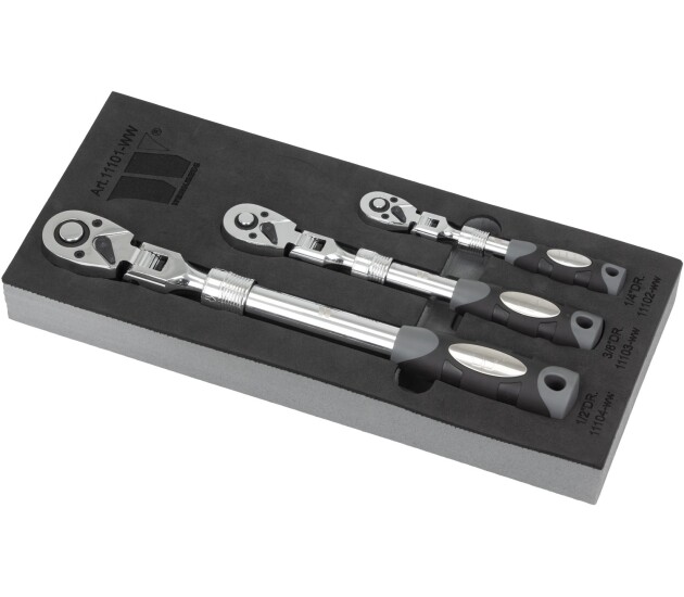 3-Delige telescopische ratelsleutelset met flexkop