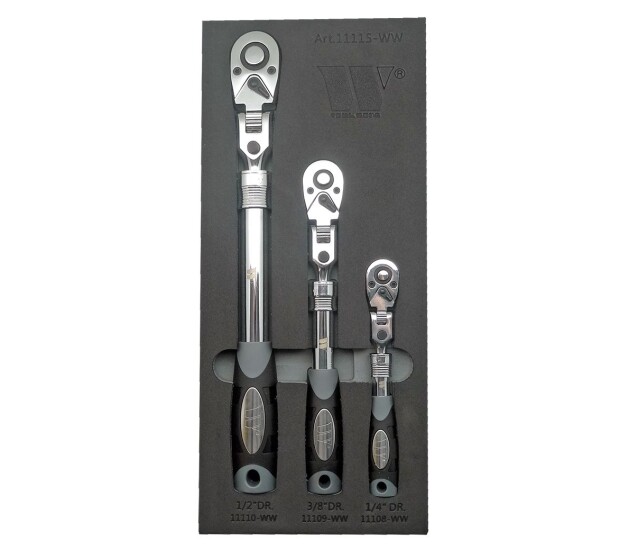 3-delige telescopische ratelsleutelset met vergrendelbare flexkop