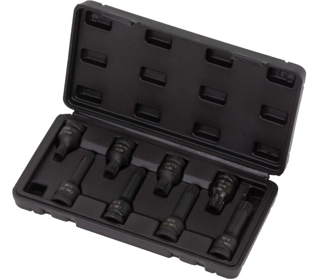 Slagvaste spline-bitdoppenset 8-delig 1/2''