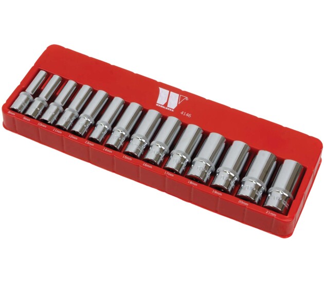 Diepe 3/8'' doppenset 6-kant 14-delig 8–21 mm