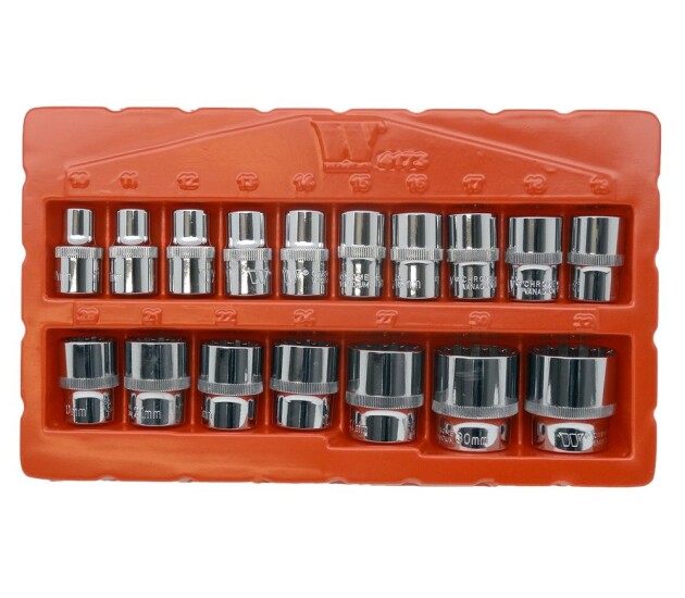 Ondiepe doppen set 1/2'' – Gearlock, 17-delig