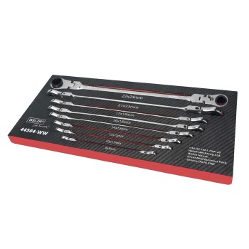 XL ratelringsleutelset met verlengde flexibele kop 8-delig