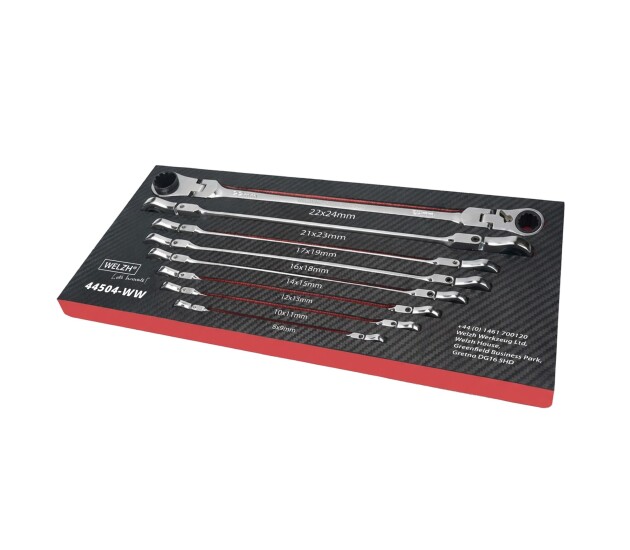 XL ratelringsleutelset met verlengde flexibele kop 8-delig