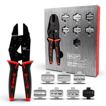 Ratel krimptang set met 7 verwisselbare bekken