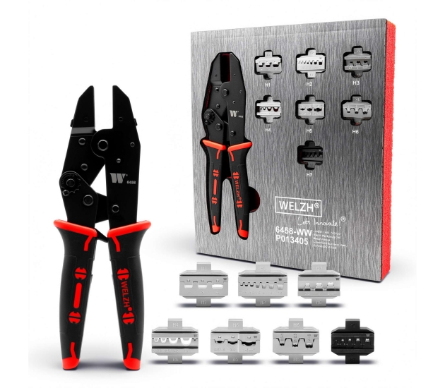 Ratel krimptang set met 7 verwisselbare bekken