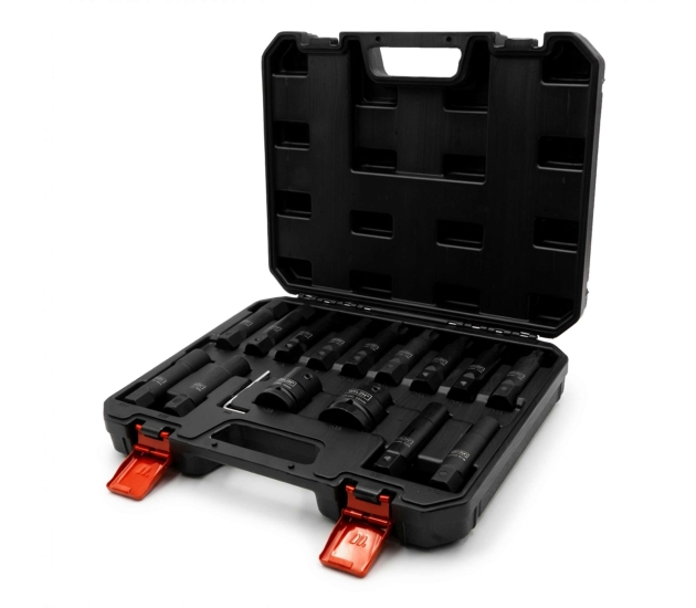 Slagbitdoppenset Torx, inbus en E-Torx 1" en 3/4" 16-delig